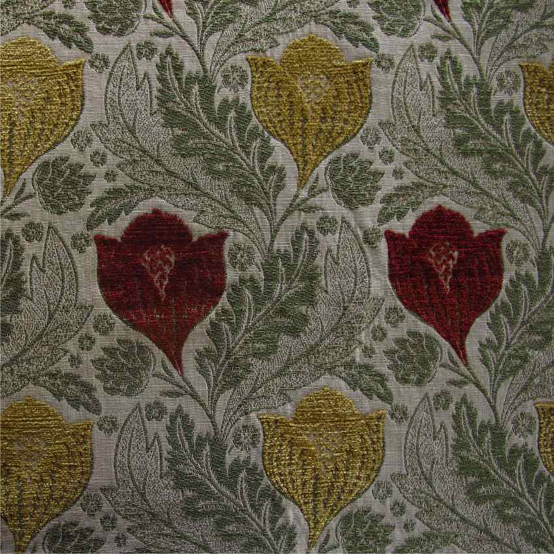 arts and crafts  red, gold and green flat-weave curtain and upholstery fabric - Berkeley Pomegranate Floral