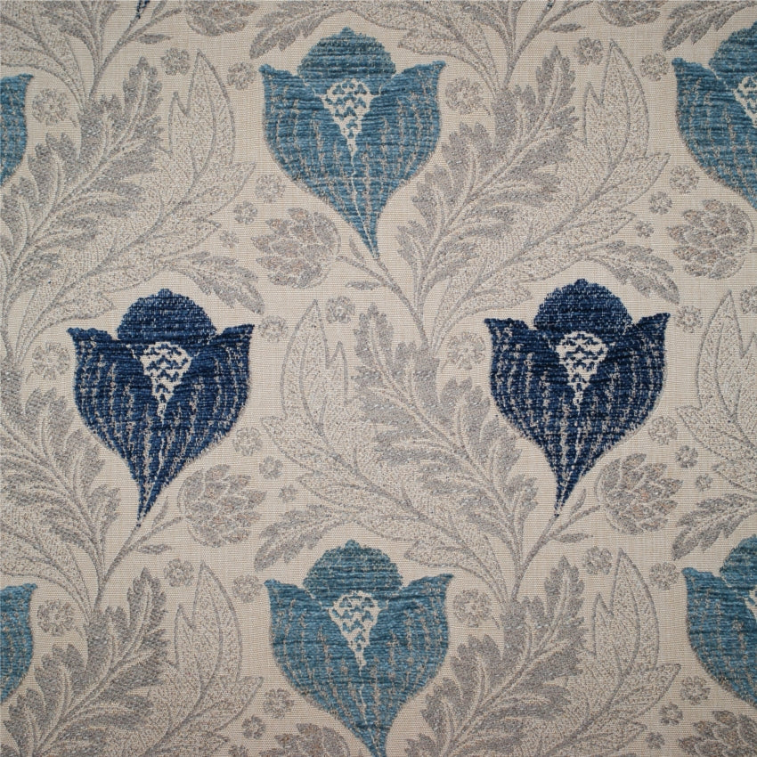 arts and crafts  blue and beige flat-weave curtain and upholstery fabric - Berkeley Atlantic Floral