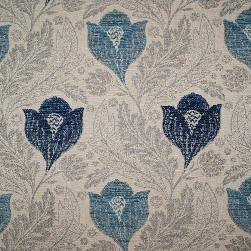 arts and crafts  blue and beige flat-weave curtain and upholstery fabric - Berkeley Atlantic Floral