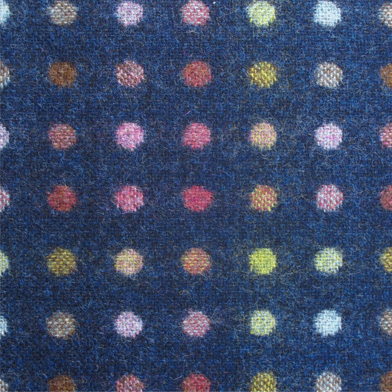 striped  blue and multicoloured wool curtain and upholstery fabric - Camden Indigo Spot
