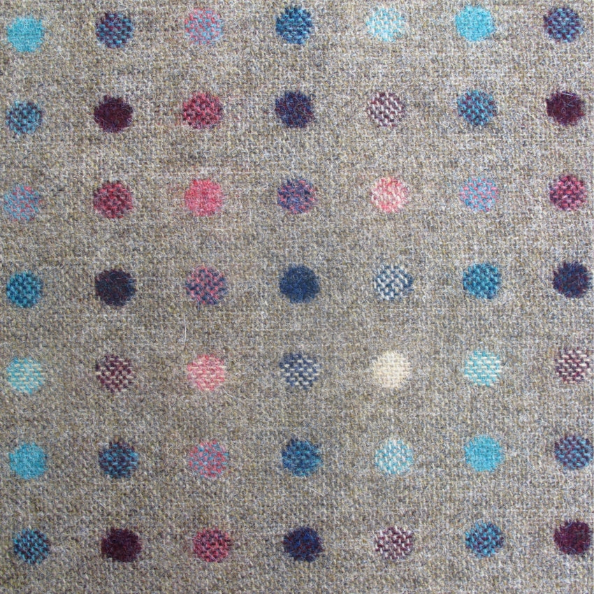 striped  fawn and multicoloured wool curtain and upholstery fabric - Camden Fawn Spot
