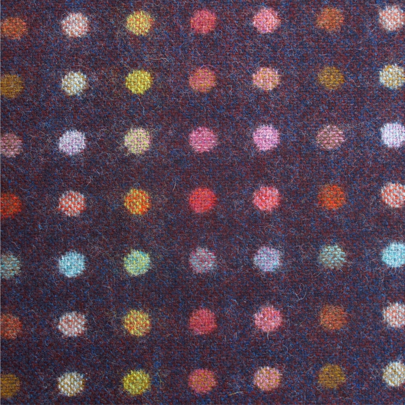 striped  maroon and multicoloured wool curtain and upholstery fabric - Camden Mulberry Spot