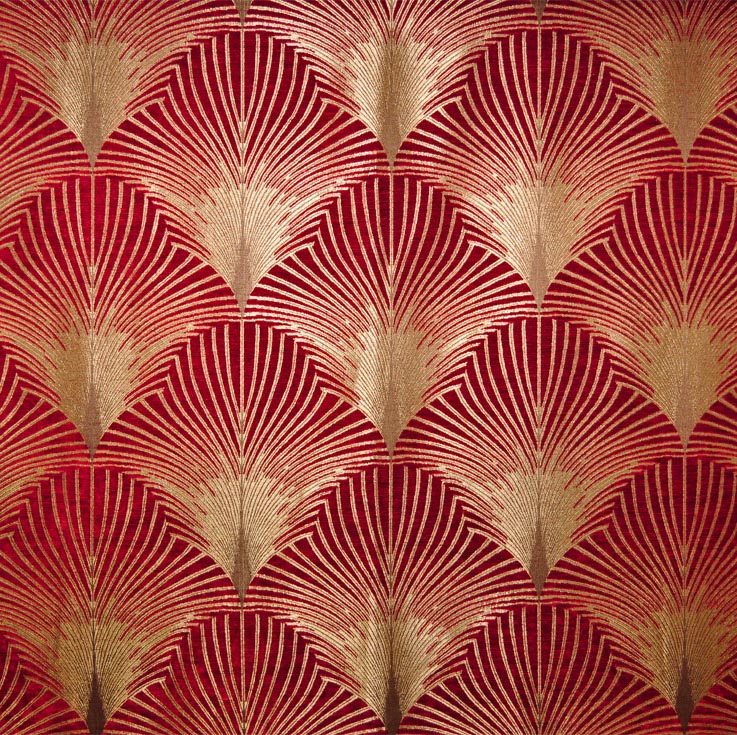 red and gold art deco curtain upholstery fabric
