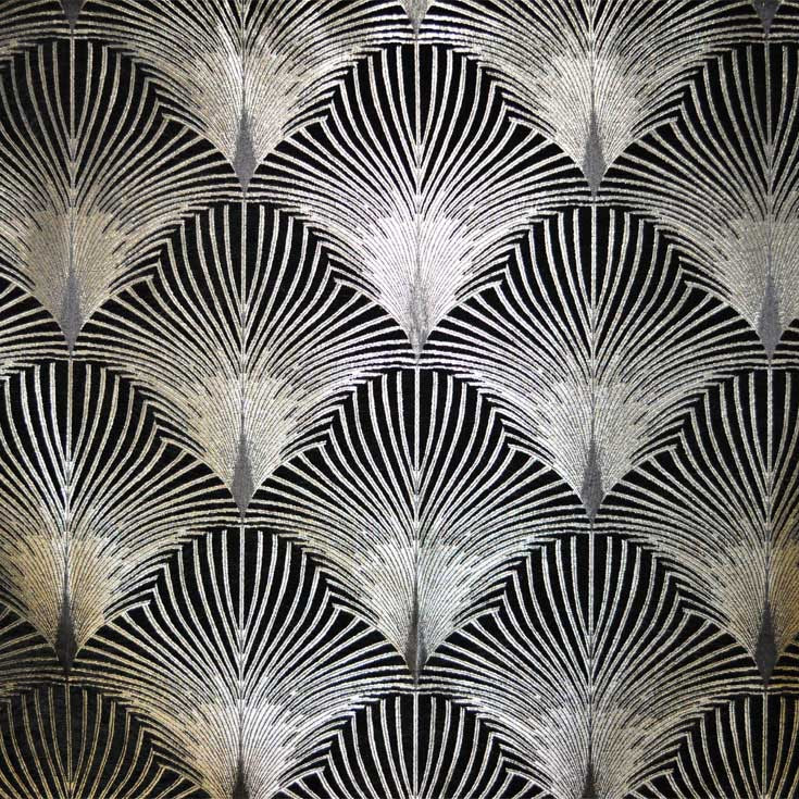 black and silver art deco curtain upholstery fabric