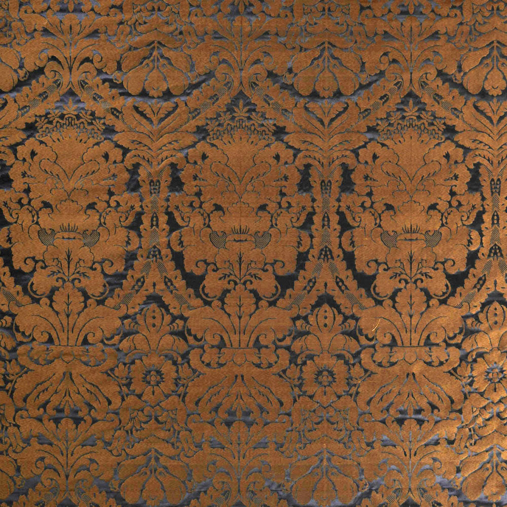 patterned  deep blue pure silk curtain and upholstery fabric - Da Vinci Pure Silk Midnight
