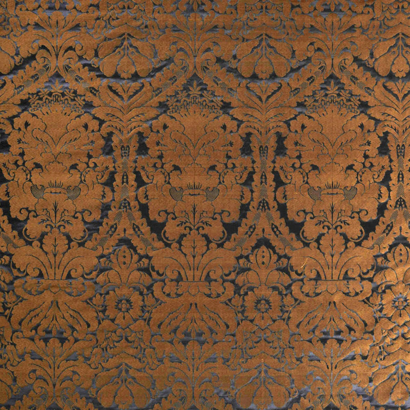 patterned  deep blue pure silk curtain and upholstery fabric - Da Vinci Pure Silk Midnight