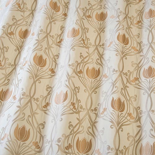 art deco art nouveau  soft gold flat-weave curtain and upholstery fabric - Art Nouveau  Topaz Serpentine Floral
