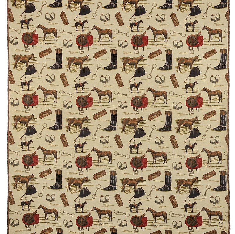 patterned   cotton print curtain and upholstery fabric - Country Life Horse Riding Weave