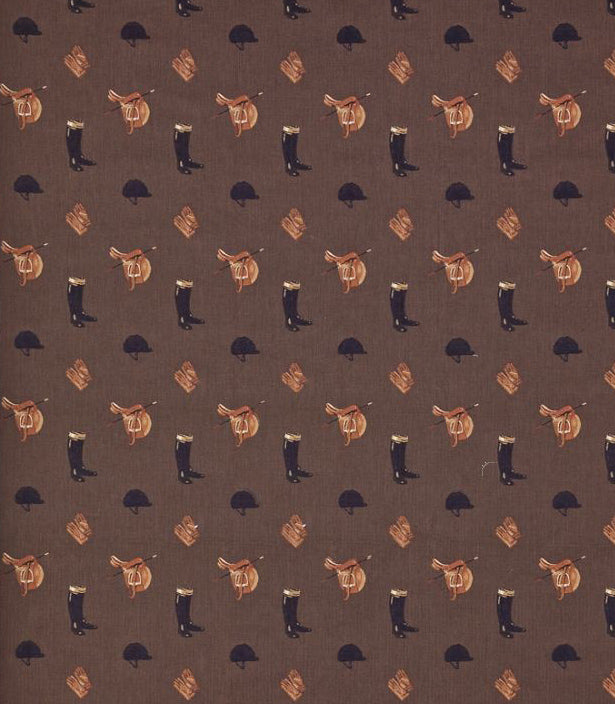 patterned  brown cotton print curtain and upholstery fabric - Country Life Equestrian Weave
