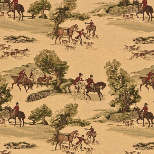 patterned  brown cotton print curtain and upholstery fabric - Country Life Huntsman Weave