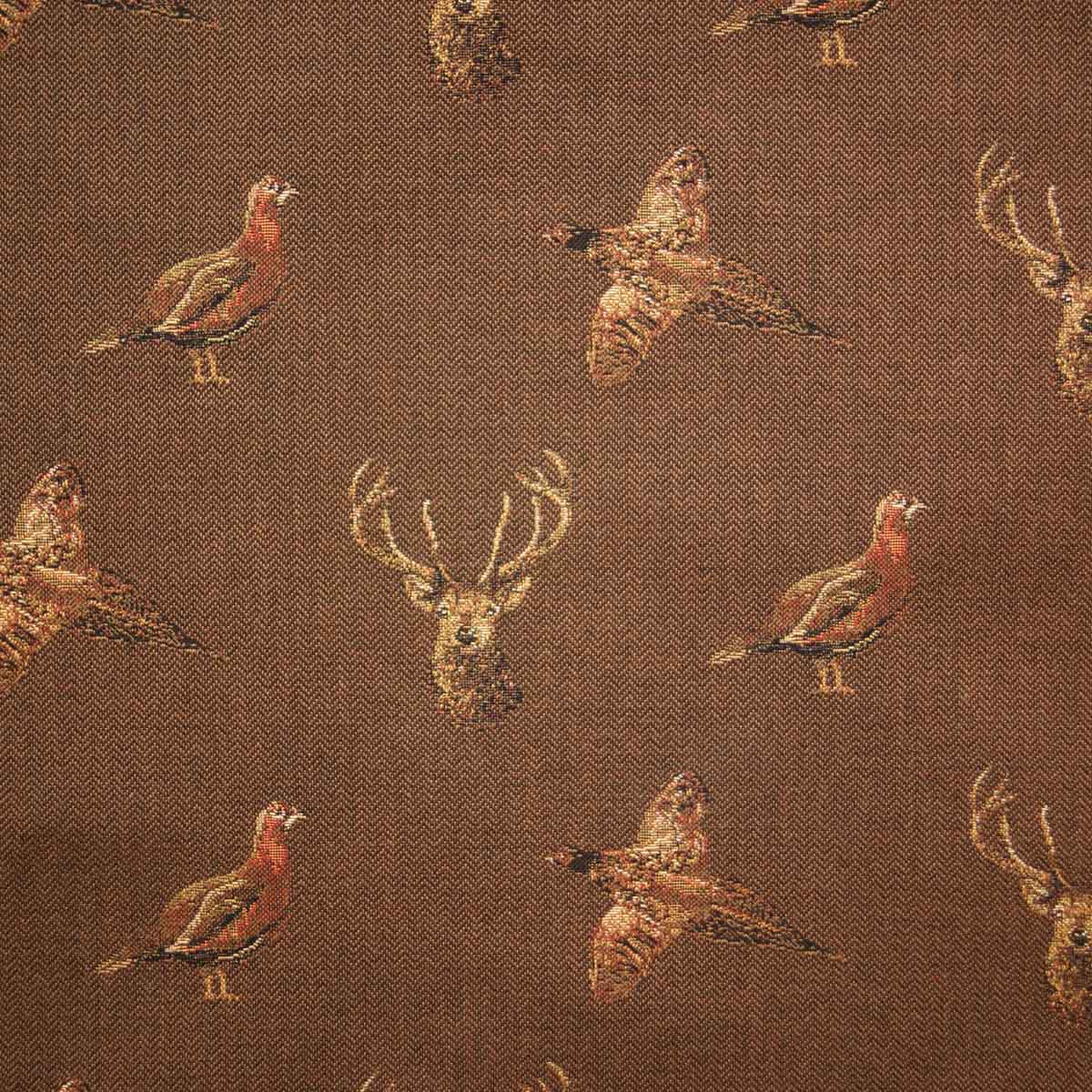 patterned  brown cotton print curtain and upholstery fabric - Country Life Stags and Game Birds