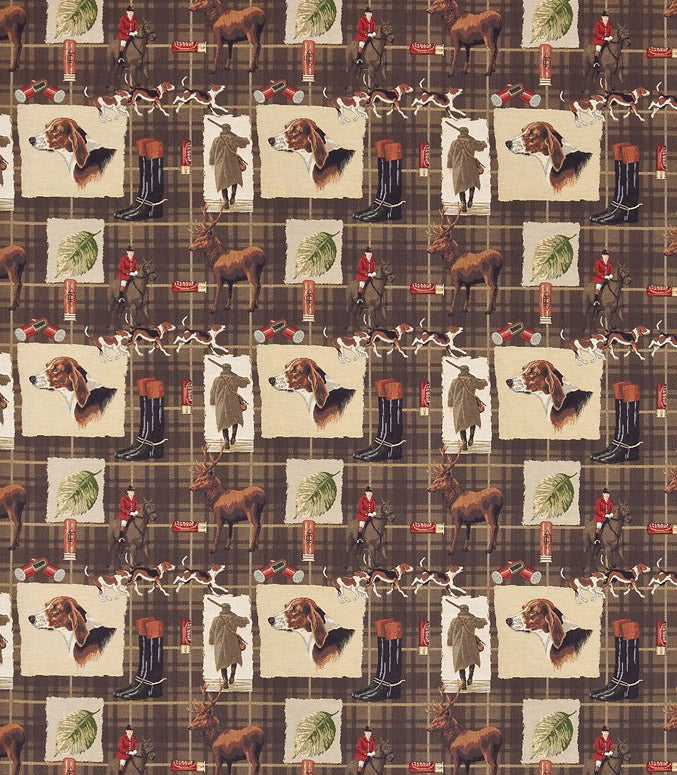 patterned   wool curtain and upholstery fabric - Country Life Spaniel Brown Plaid