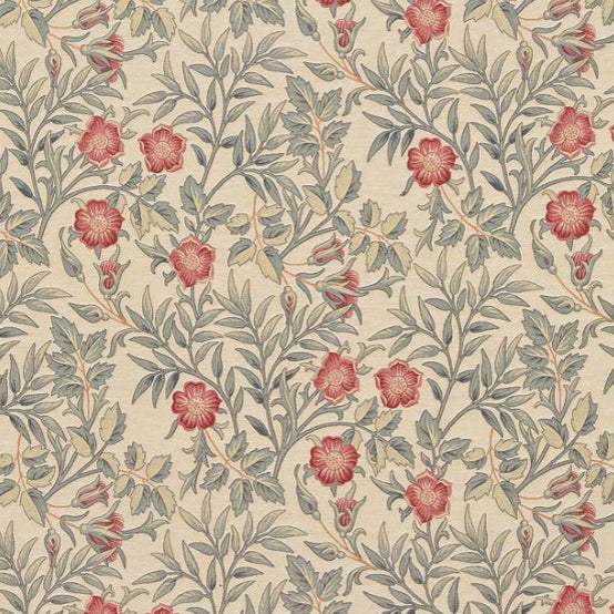 arts and crafts  red and cream cotton print - William Morris Designs Sweet Briar Tapestry Weave Large Scale