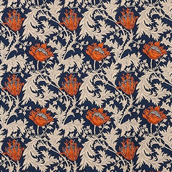 arts and crafts  blue wool curtain and upholstery fabric - William Morris Designs Anemone Blue Tapestry Weave- Extra Wide
