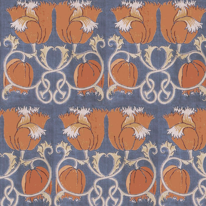 arts and crafts  red cotton print curtain and upholstery fabric - Charles Voysey Poppies Red Subtle Colours Print