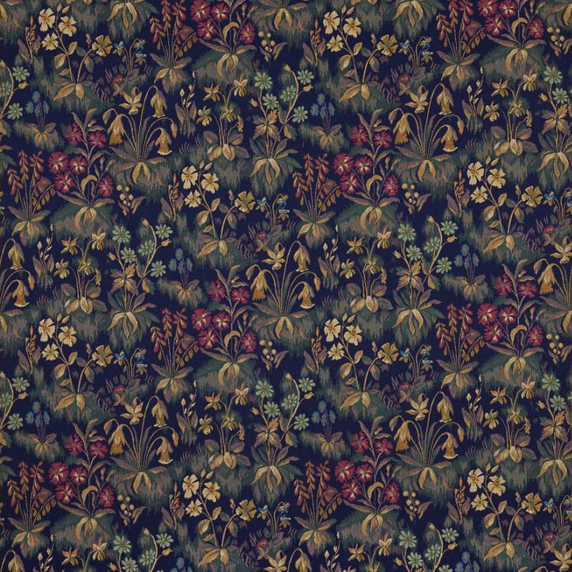 celtic medieval  blue brown and green wool curtain and upholstery fabric - Guinevere Medieval Medieval Flowers