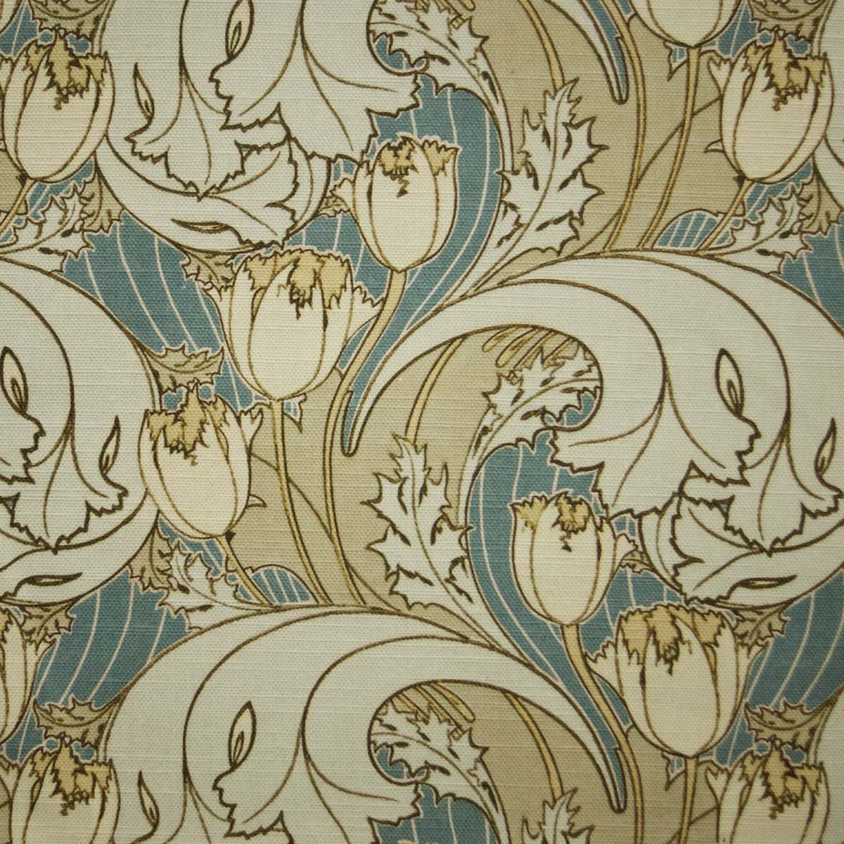 arts and crafts  green cotton print curtain and upholstery fabric - Charles Voysey Green Poppies Print