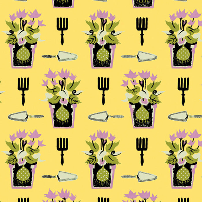 Mid Century Prints Sylvia Chalmers Flower Pots Yellow