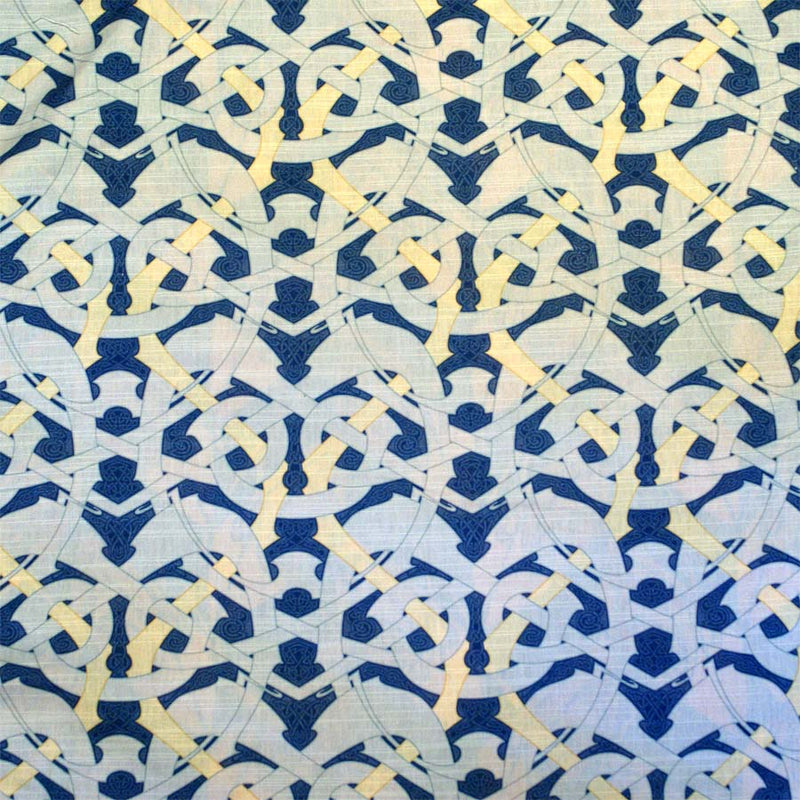 Celtic blue and cream   fabric - Arts and Crafts Archibald Knox Creeaghyn Feeit (Woven Hearts) Print