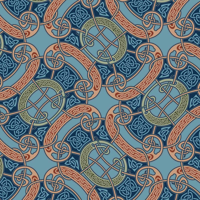 Celtic purple and amber   fabric - Arts and Crafts Archhibald Knox Lhoobey Feeit (Woven Curves) Print