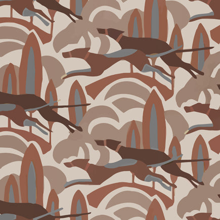 burnt orange and grey   fabric - Deco Eclectic Violeta Janes Deco Dogs Print