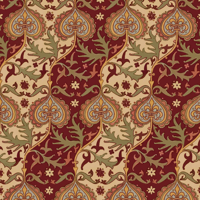 red and brown   fabric - Augustus Pugin Curtain Design