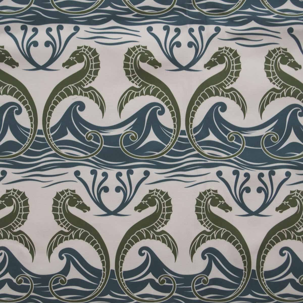 blue and green cotton print fabric, blue and green fabric, arts and crafts blue and green upholstery fabric,  Green Gulls