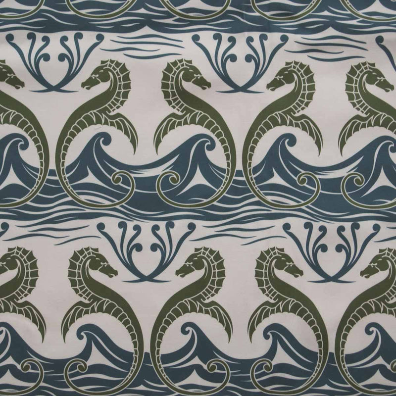 blue and green cotton print fabric, blue and green fabric, arts and crafts blue and green upholstery fabric,  Green Gulls