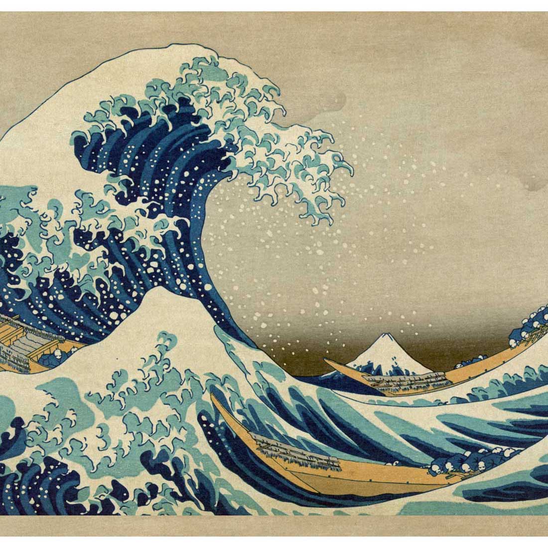 The Great Wave of Kanawags printed as a horizontal textile fabric, ideal for blinds and furnishings.