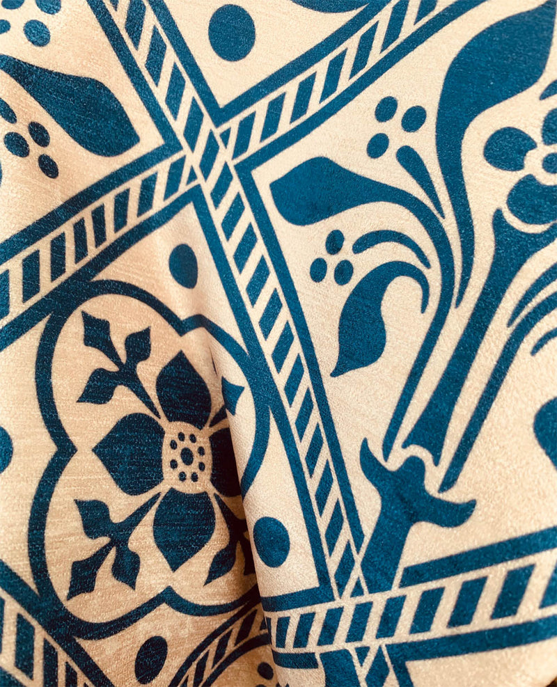 Augustus Pugin Trellis Blue and Cream Dyed Velvet