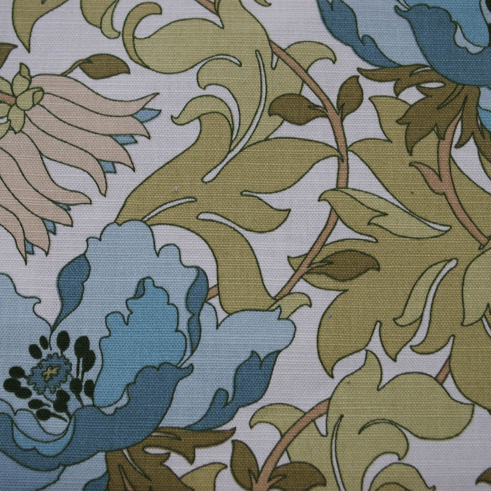 Art Deco Art Nouveau Blue Flat Weave Curtain And Upholstery Fabric Art Nouveau Cornflower Flowers From Loome Fabrics