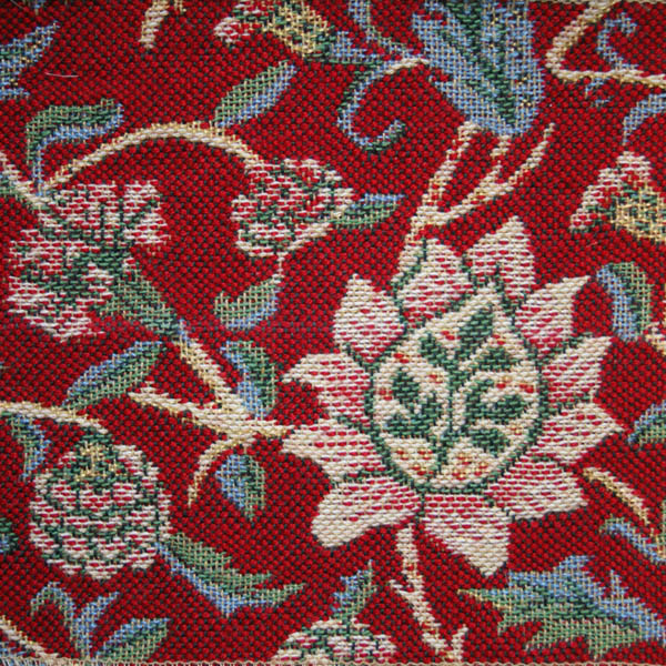 Red Floral Curtain Fabric, William Morris