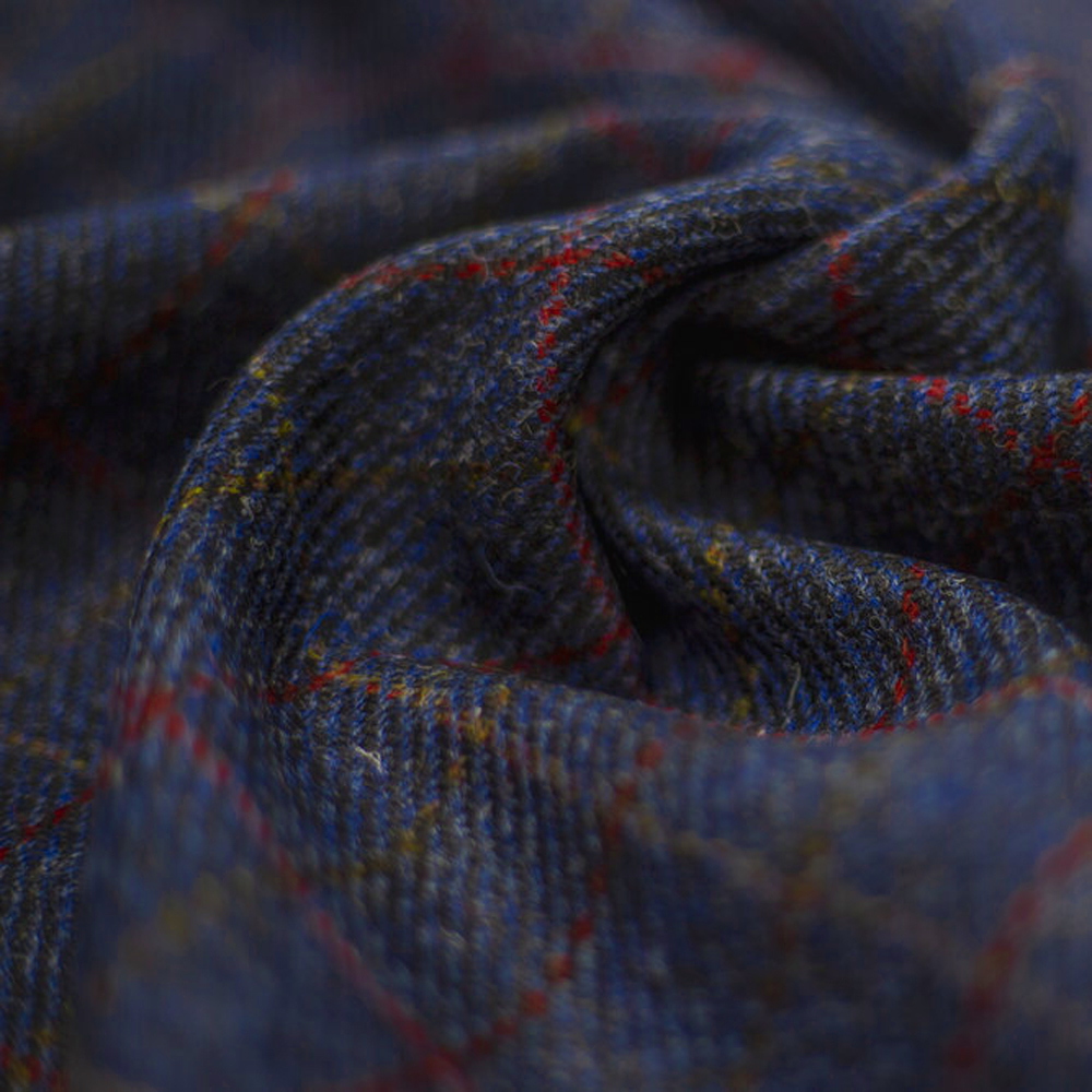 Harris Tweed Dark Blue with Red Overcheck Fabric and Authenticity